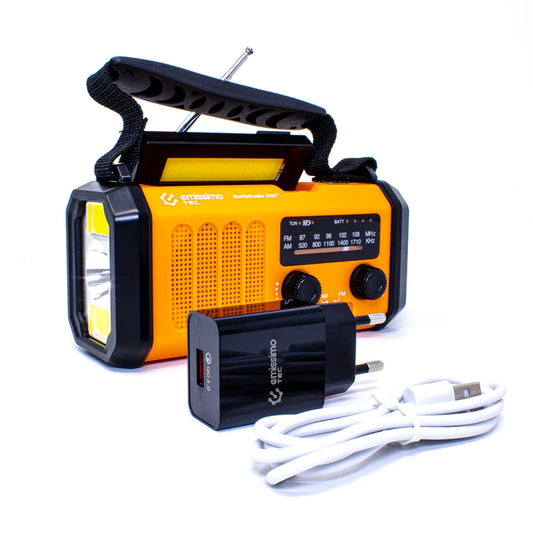 ReadyCharge Radio: un kit radio di emergenza 5 in 1 che funziona a manovella, pannello solare ed elettricità. Include anche un power bank da 10.000 mAh, una torcia e una bussola.