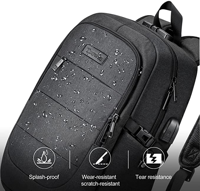 Zaino per laptop Zaino per la scuola antifurto da uomo resistente all'acqua con porta di ricarica USB e serratura Borsa per laptop da 14/15,6 pollici per donne Ragazzi Zaino da viaggio per lavoro per il tempo libero Nero