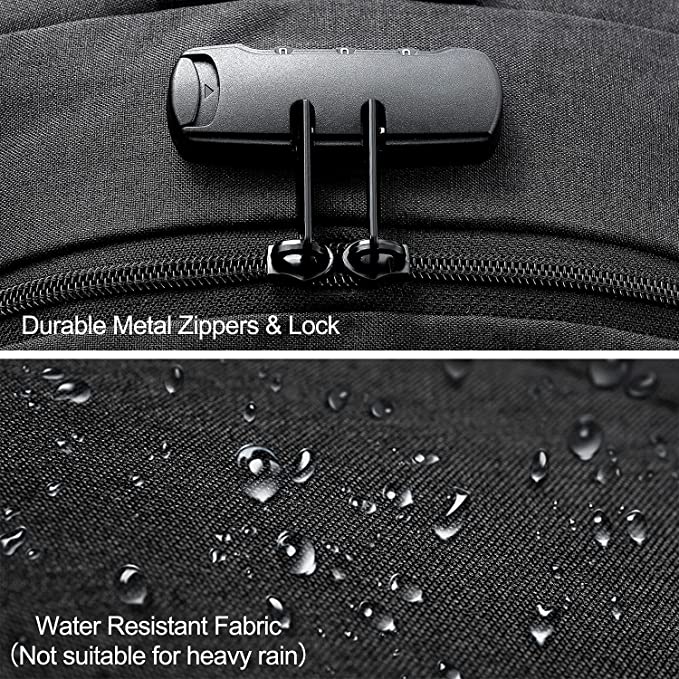 Zaino per laptop Zaino per la scuola antifurto da uomo resistente all'acqua con porta di ricarica USB e serratura Borsa per laptop da 14/15,6 pollici per donne Ragazzi Zaino da viaggio per lavoro per il tempo libero Nero