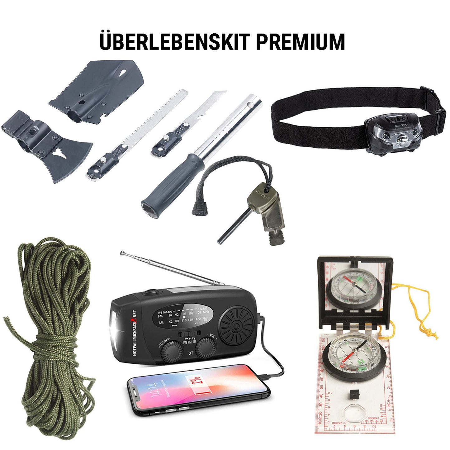 Zaino di emergenza Premium - Kit di sopravvivenza completo con radio solare