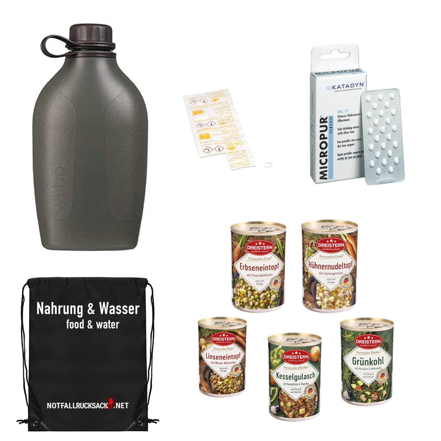 Zaino di emergenza di base - incluso cibo, sonno, pronto soccorso