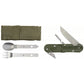Kit escursionismo marsupio con borraccia 500ml con tazza in acciaio inox e posate in 3 pezzi con coltellino tascabile