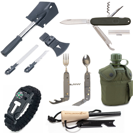 Set regalo da esterno da uomo grande: Fire Steel, 6-1 Multi Tool, coltello pieghevole e braccialetto di emergenza, bottiglia d'acqua
