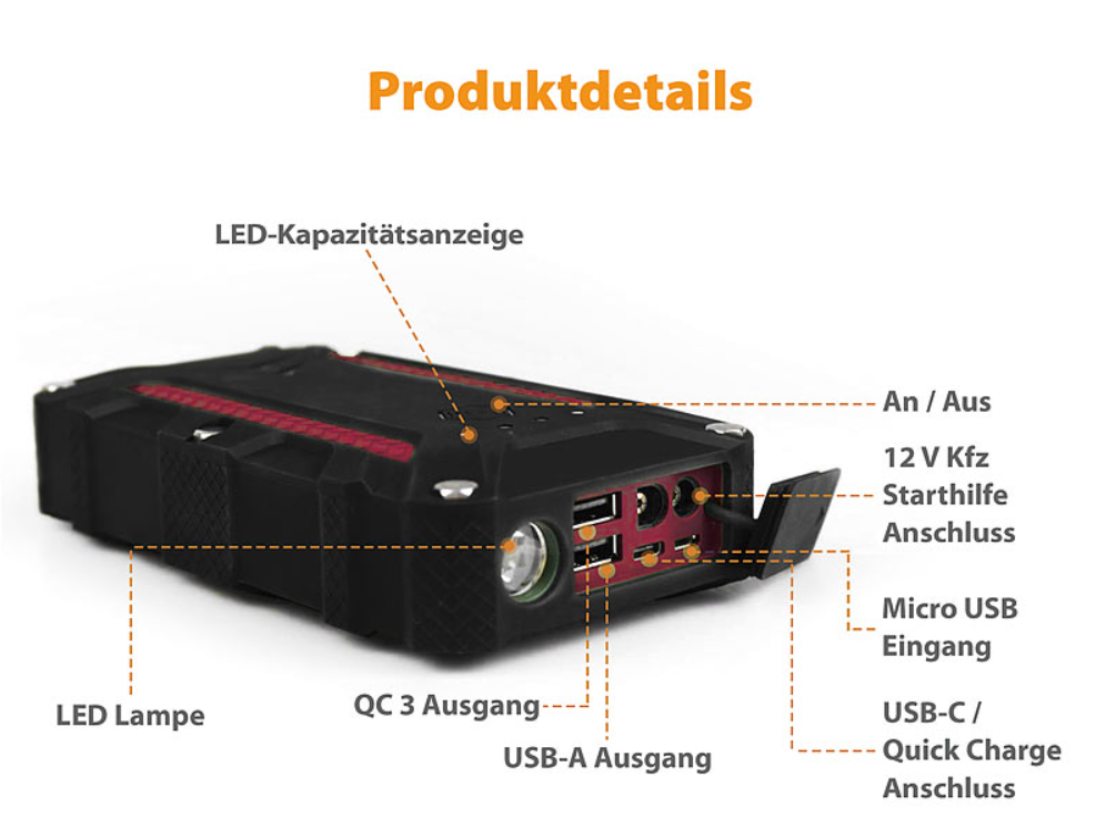 2 in 1: power bank and car jump starter - 12 Ah - 1,200 A - power station - emergency power - emergency starter - auto starter - auto start help - start helper - emergency start helper - autostrong - emergency power supply