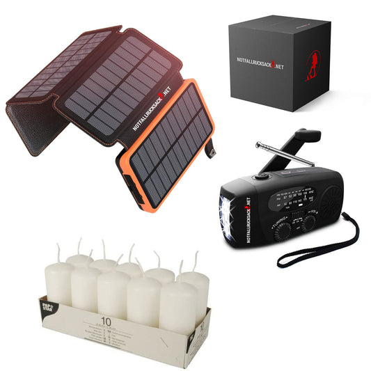 Pacchetto di interruzione di corrente Kit di alimentazione di emergenza media con radio a manovella a batteria solare da 26800 mAh e candele