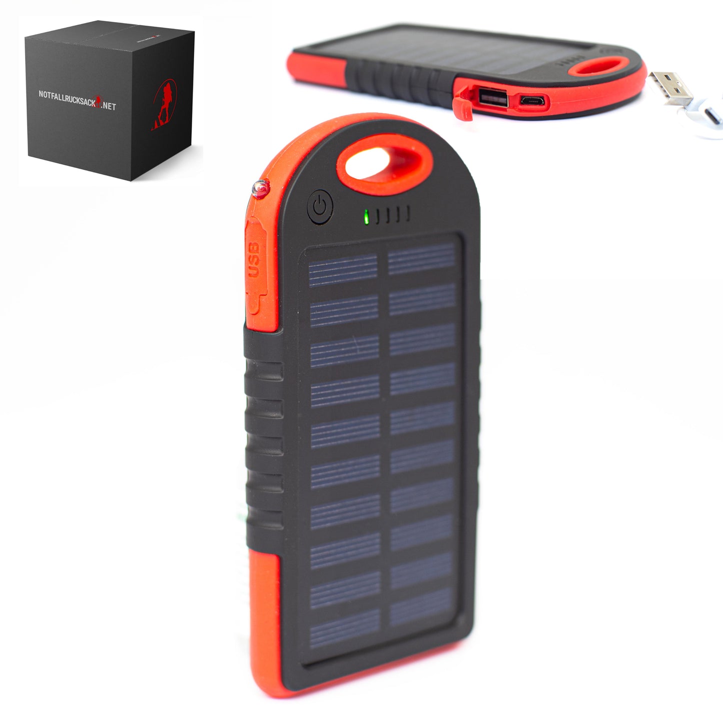 Power bank solare Pannello solare premium con power bank, lampada e 2x USB Out - che si ricarica direttamente con il sole per l'alimentazione di emergenza