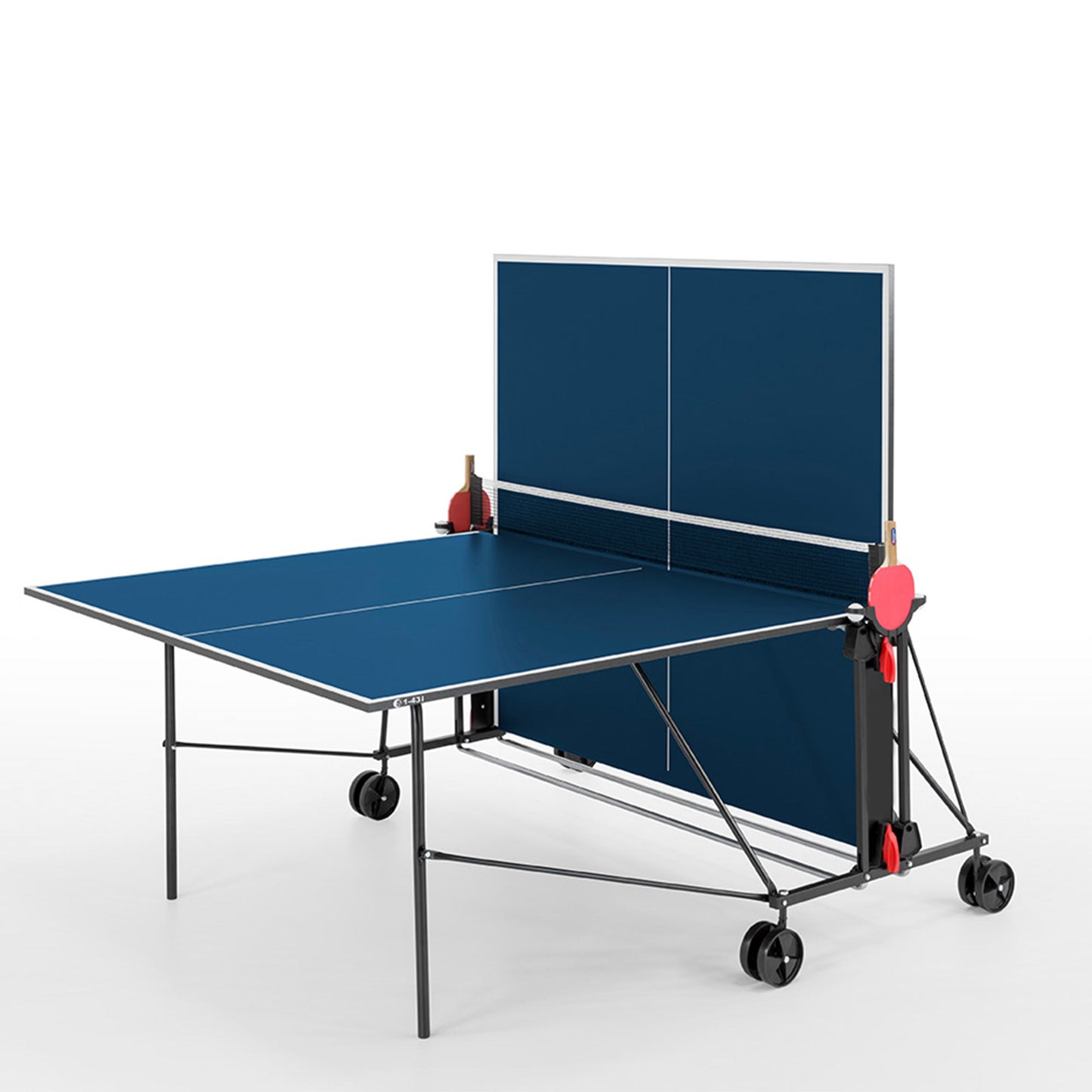 Tavolo da ping pong premium formato torneo blu con rete, pieghevole 214.3010/L