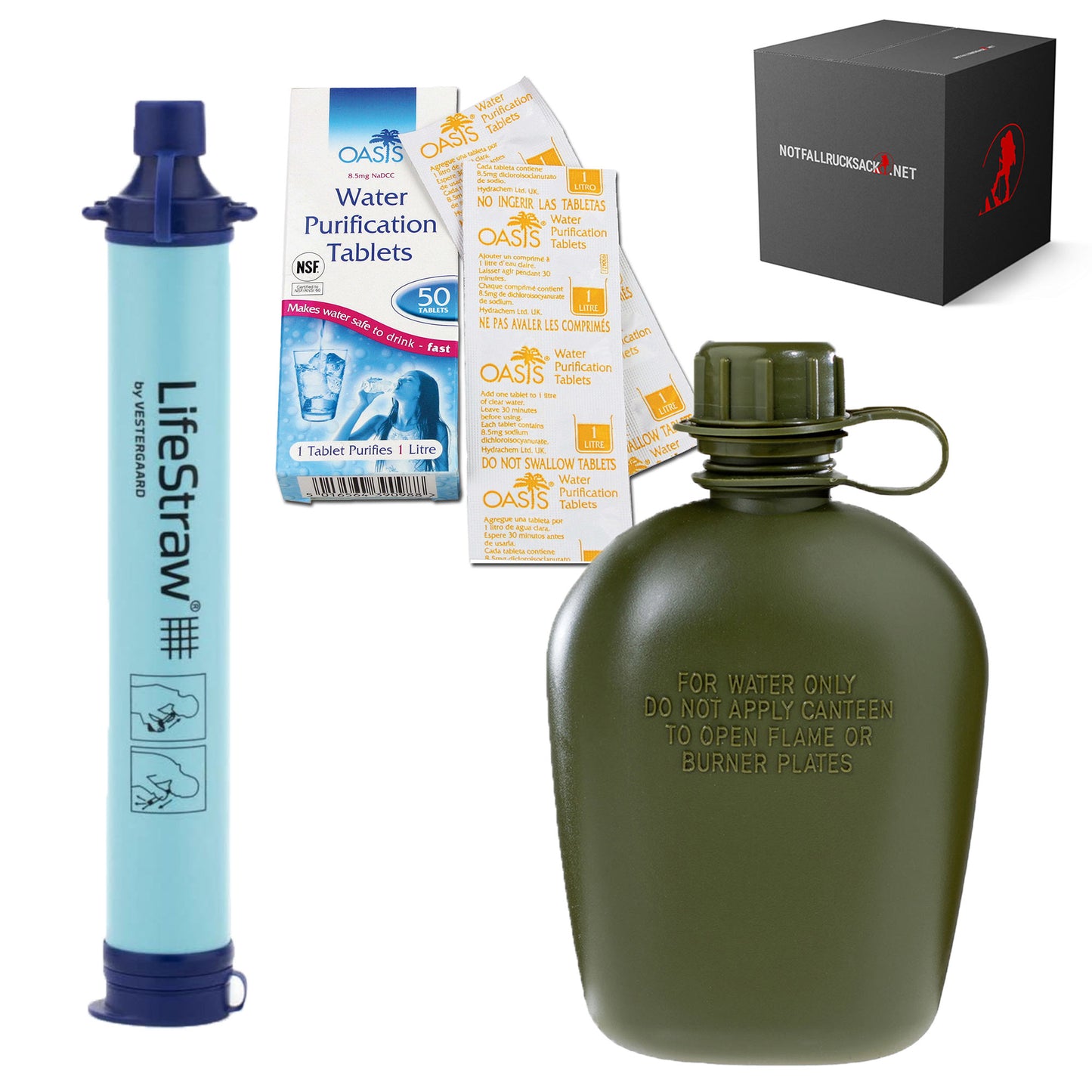 Kit per la pulizia dell'acqua Filtro dell'acqua con bottiglia e pastiglie filtranti per il pacchetto di pulizia dell'acqua in movimento